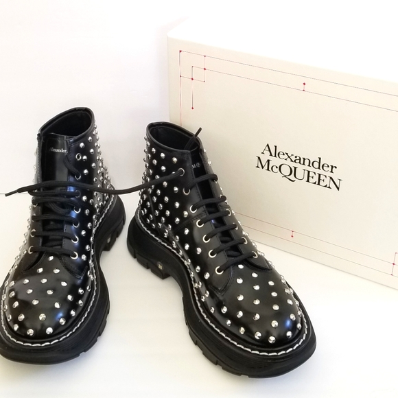 Alexander McQueen Shoes - Alexander McQueen Studded Leather Boots Size 38 Black